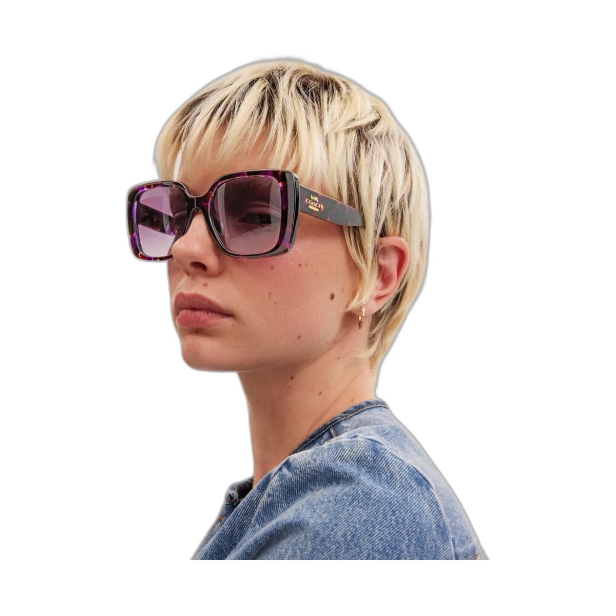 Coach Oversized Square Sunglasses Purple Tortoise