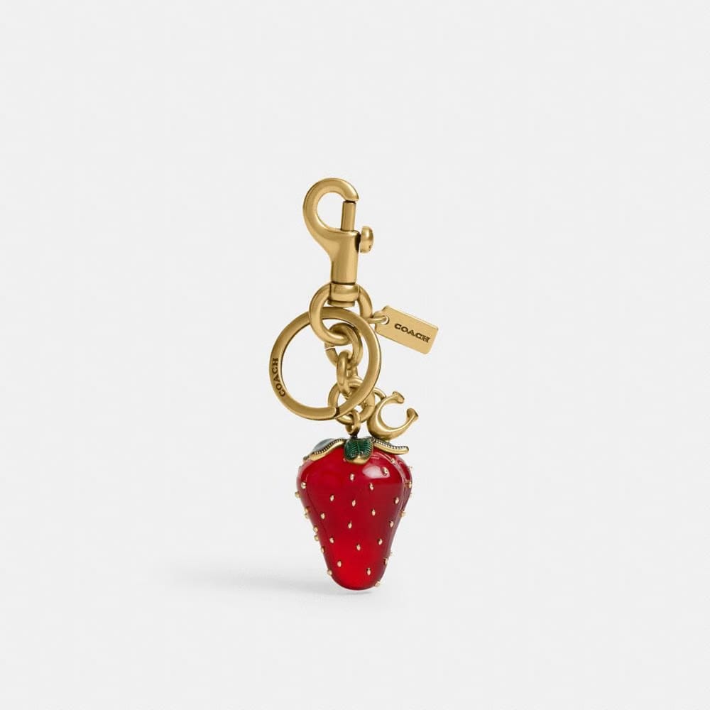 Coach Strawberry Bag Charm Brass Red
