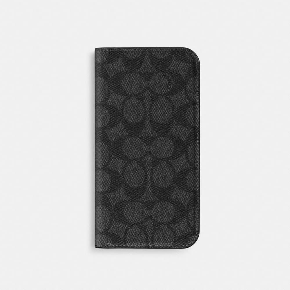 Coach Iphone 16 Pro Folio In Signature Canvas Charcoal