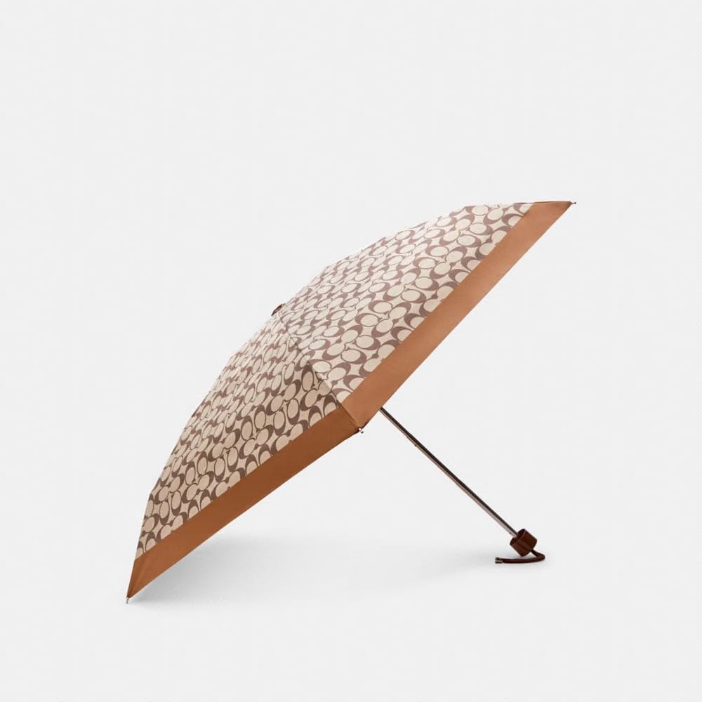 Coach Uv Protection Signature Mini Umbrella Silver Khaki Saddle