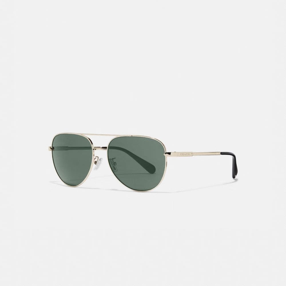 Coach Cooper Pilot Sunglasses Shiny Light Gold Green Solid