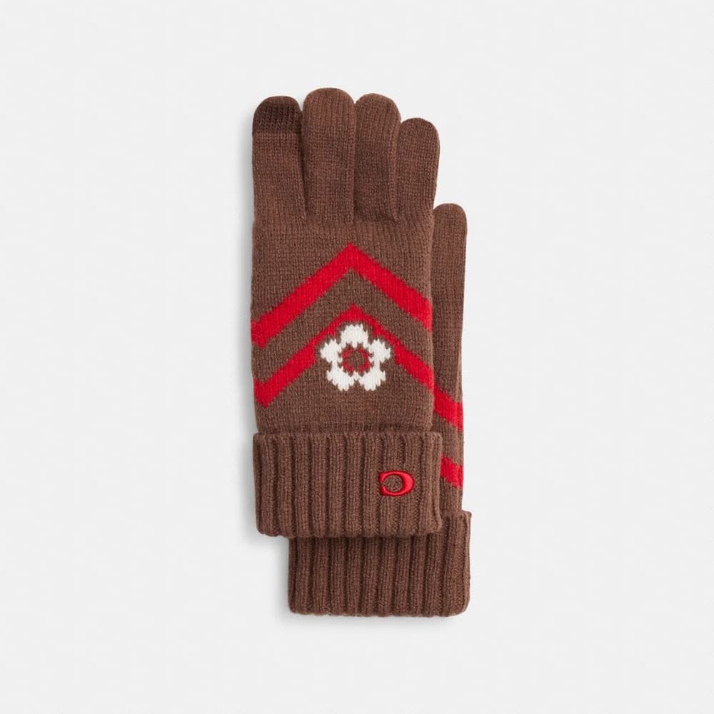 Coach Fair Isle Print Knit Gloves Sable Multi