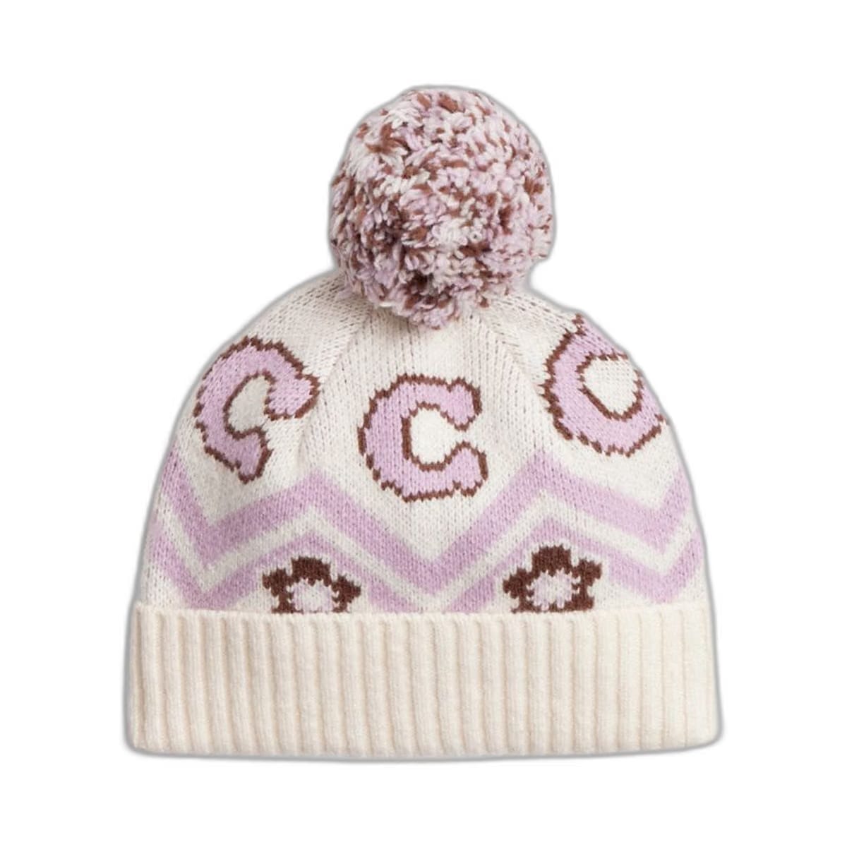 Coach Fair Isle Print Knit Beanie Chalk Multi