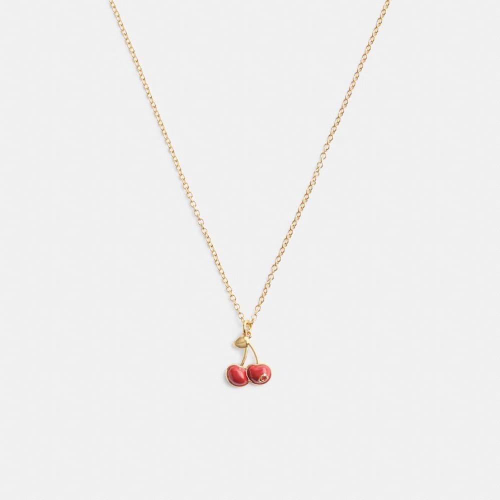 Coach Cherry Charm Pendant Necklace Gold Red