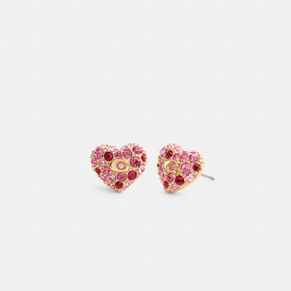 Coach Pavé Heart Stud Earrings Gold Pink