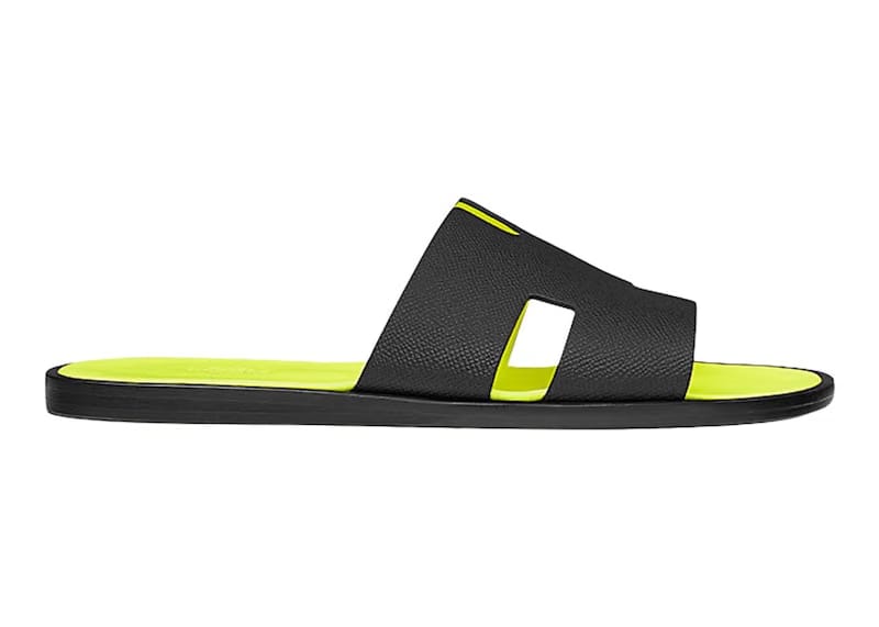 Hermes Izmir Sandal Noir Jaune Fluo Epsom Leather