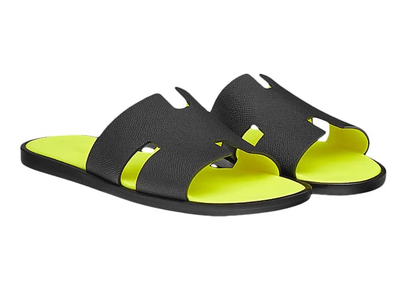 Hermes Izmir Sandal Noir Jaune Fluo Epsom Leather
