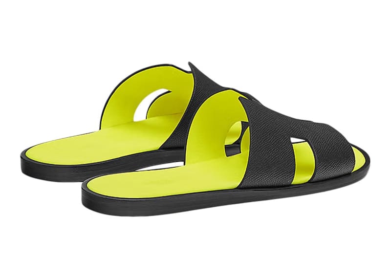 Hermes Izmir Sandal Noir Jaune Fluo Epsom Leather