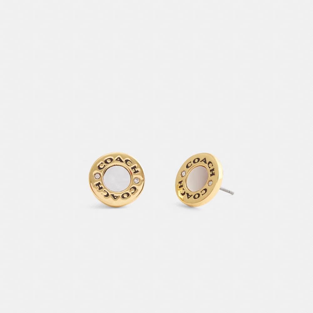 Coach Coach Enamel Circle Stud Earrings Gold White