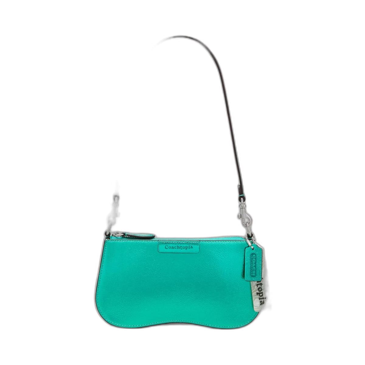Coach Small Wavy Shoulder Bag In Metallic Coachtopia Leather Green Metallic