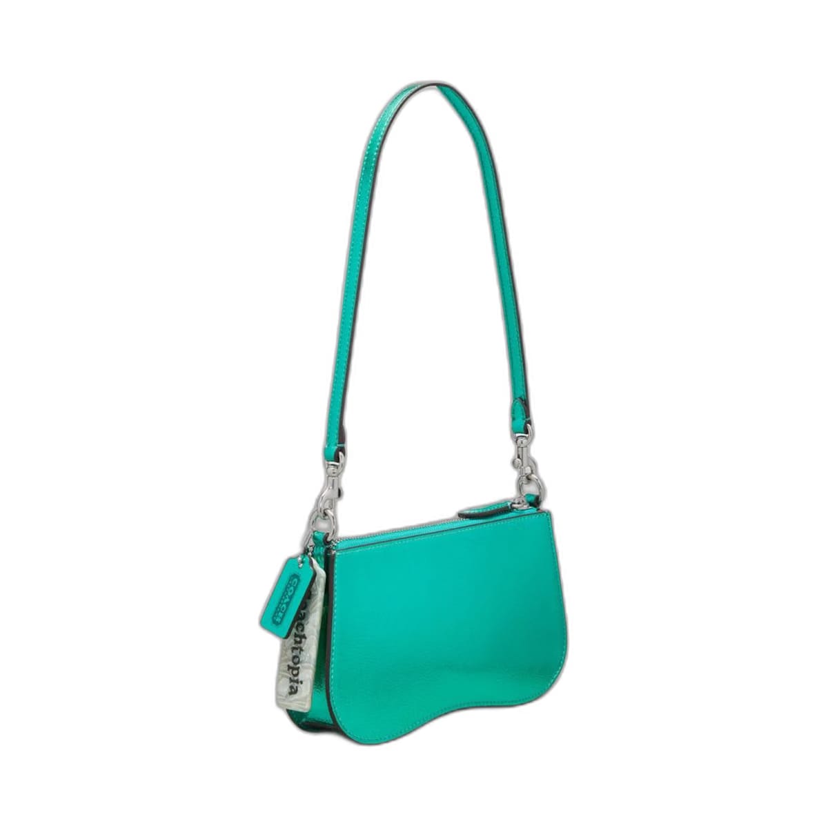 Coach Small Wavy Shoulder Bag In Metallic Coachtopia Leather Green Metallic