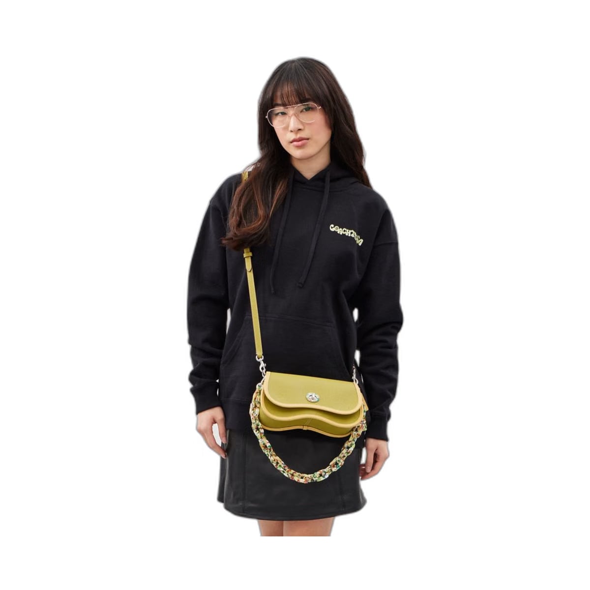 Coach Wavy Dinky Bag In Coachtopia Leather Lime Green Sunflower