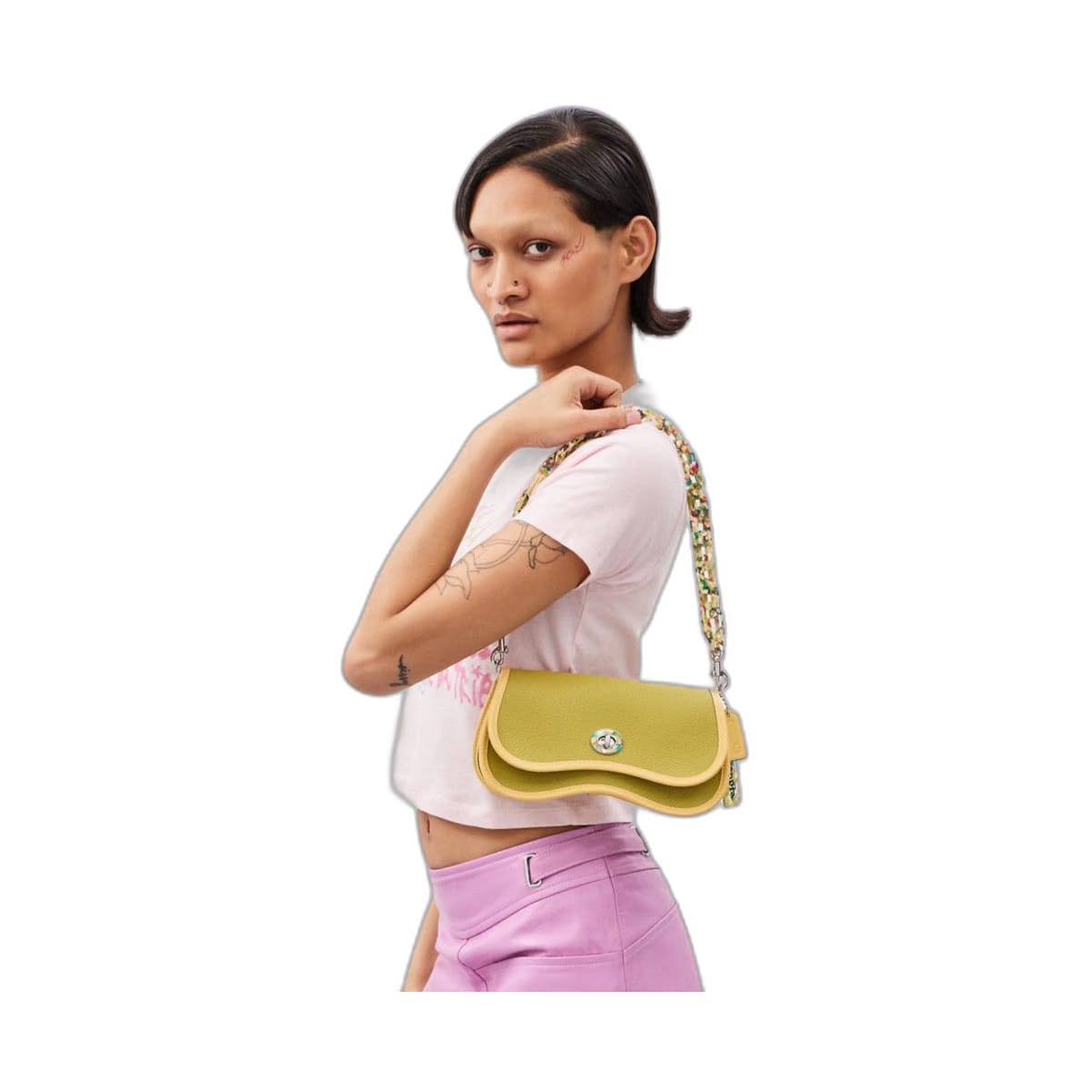 Coach Wavy Dinky Bag In Coachtopia Leather Lime Green Sunflower