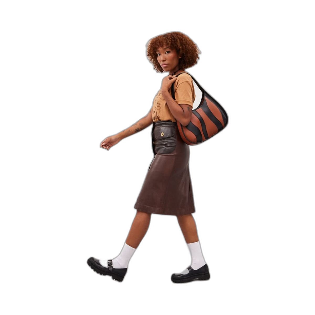 Coach Ergo Bag With Wavy Stripe In Upcrafted Leather Black Saddle