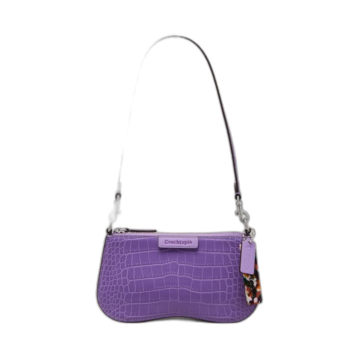 Coach Small Wavy Shoulder Bag In Croc Embossed Coachtopia Leather Iris