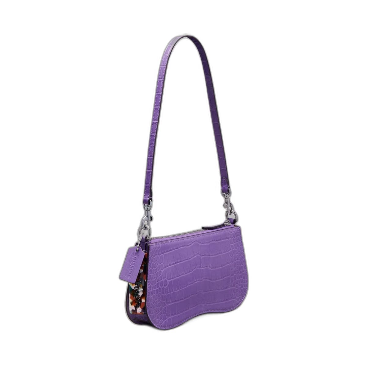 Coach Small Wavy Shoulder Bag In Croc Embossed Coachtopia Leather Iris