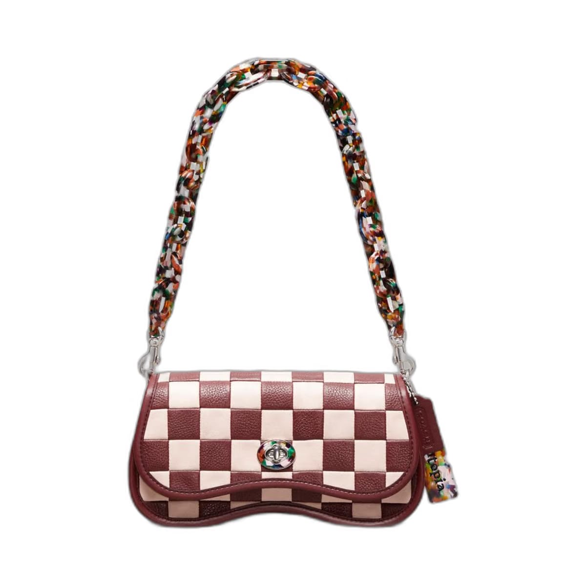Coach Wavy Dinky Bag In Checkerboard Upcrafted Leather Wine Pink
