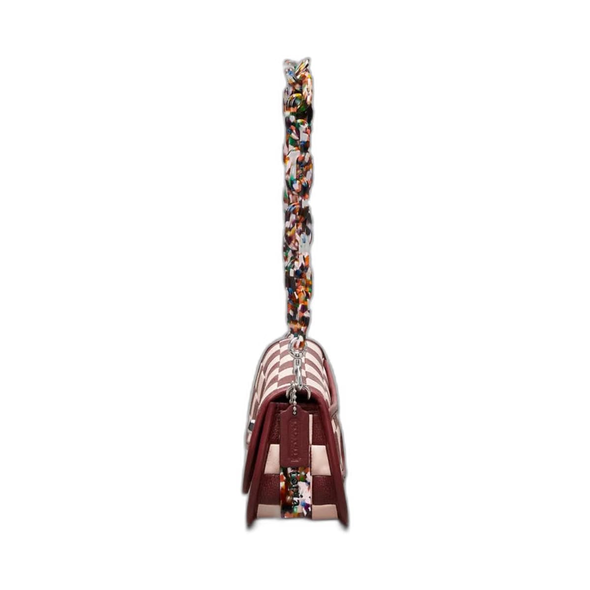 Coach Wavy Dinky Bag In Checkerboard Upcrafted Leather Wine Pink