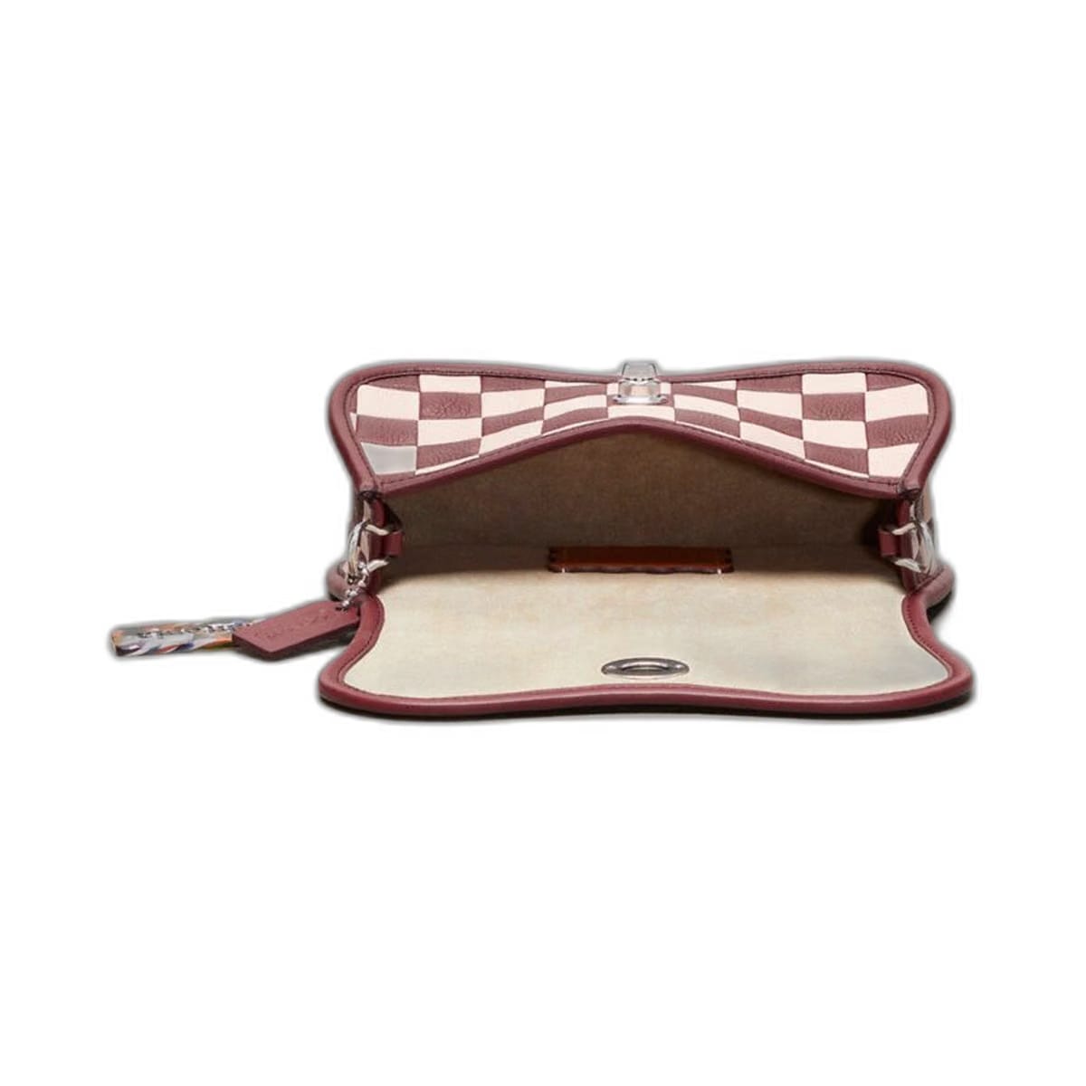 Coach Wavy Dinky Bag In Checkerboard Upcrafted Leather Wine Pink