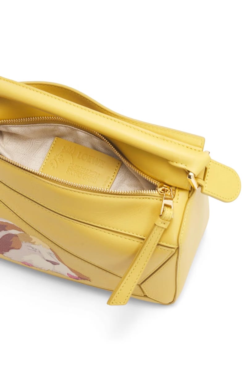 LOEWE x Howls Heen Small Puzzle Bag In Satin Calfskin Dark Yellow