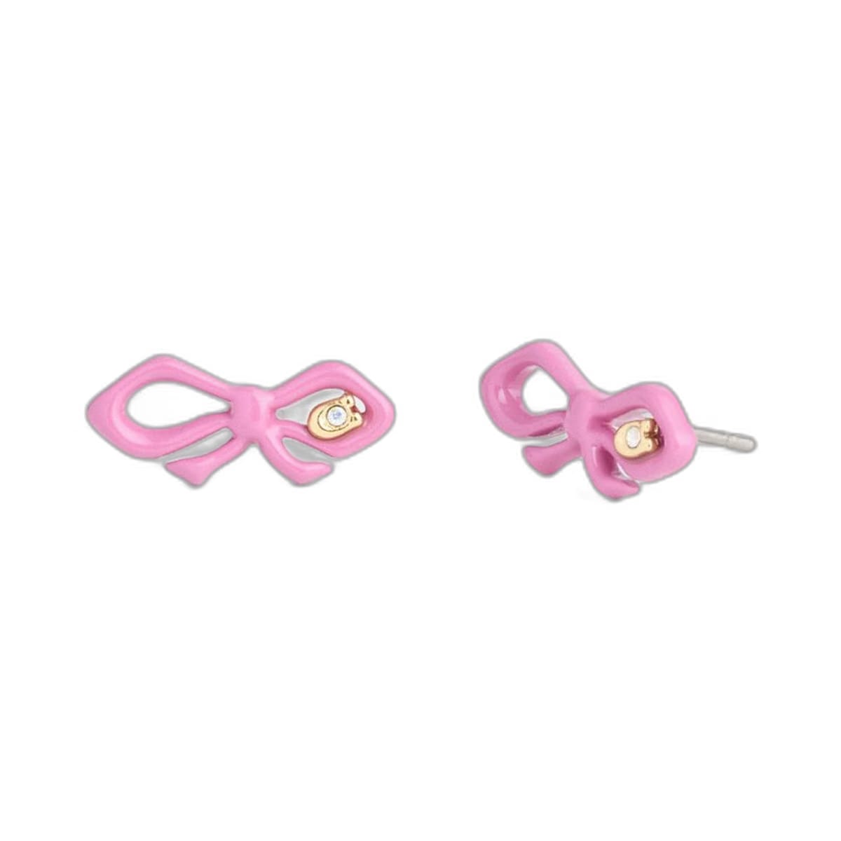 Coach Resin Mini Bow Stud Earrings Gold Pink