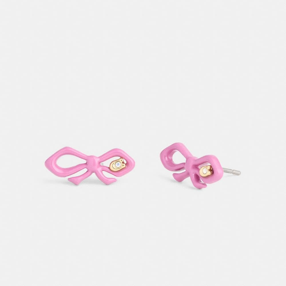 Coach Resin Mini Bow Stud Earrings Gold Pink