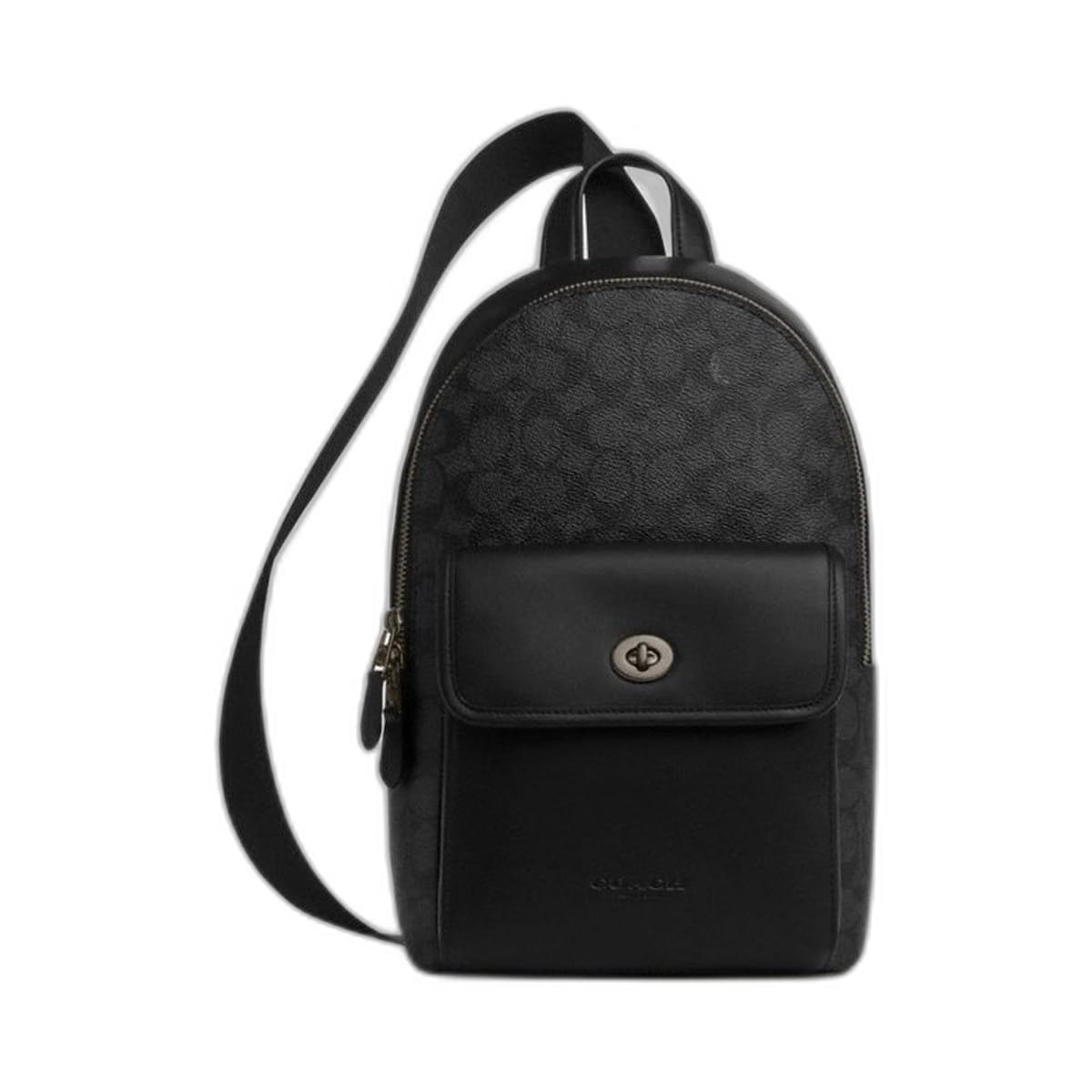 Coach Turnlock Sling Pack In Signature Canvas Gunmetal Charcoal Black