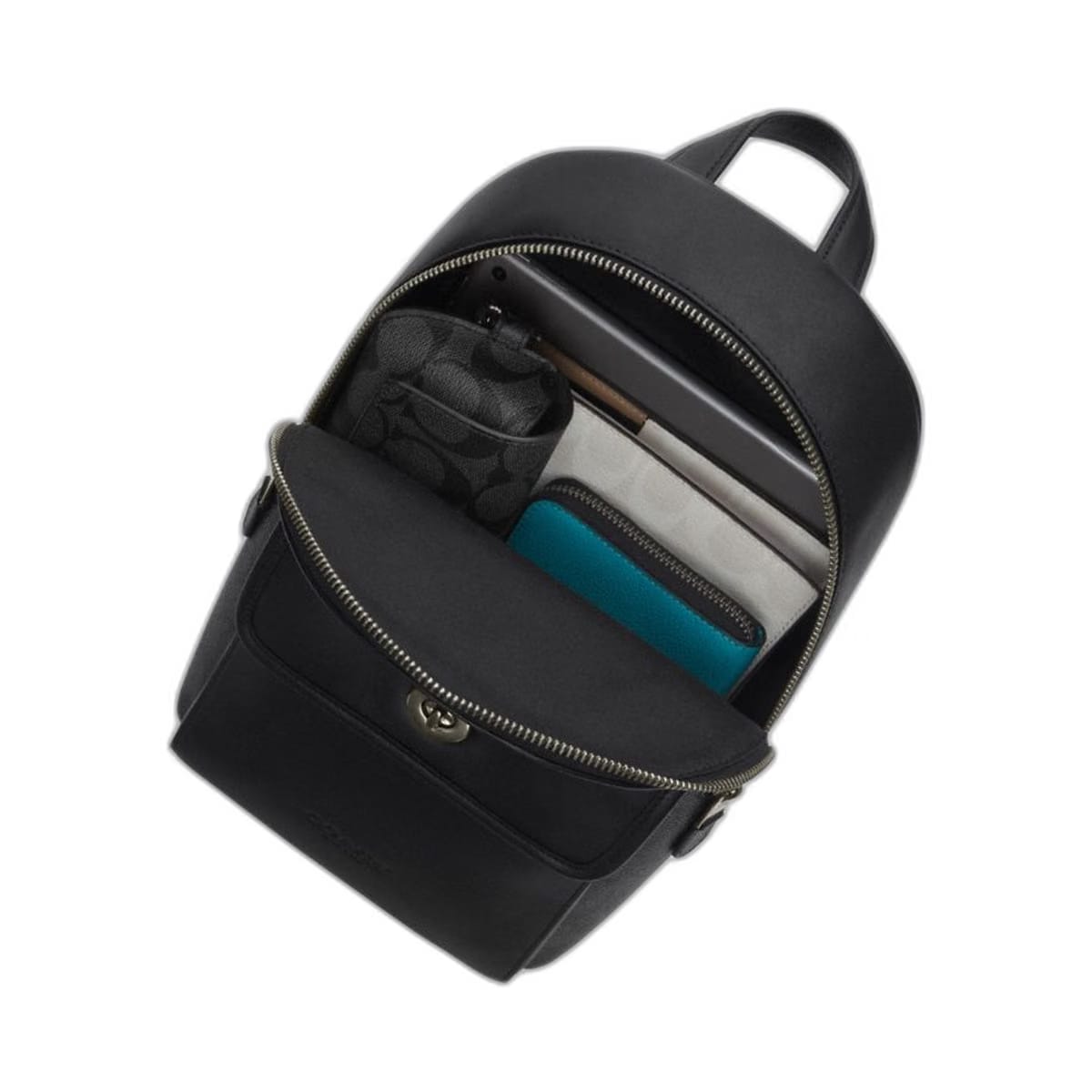 Coach Turnlock Sling Pack In Signature Canvas Gunmetal Charcoal Black