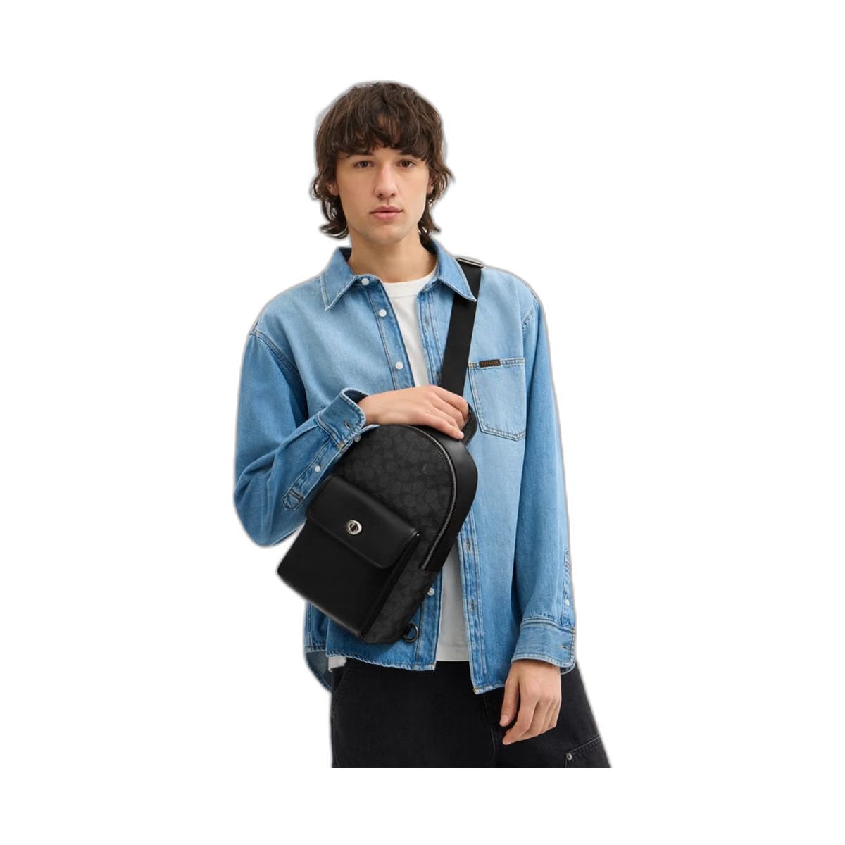 Coach Turnlock Sling Pack In Signature Canvas Gunmetal Charcoal Black