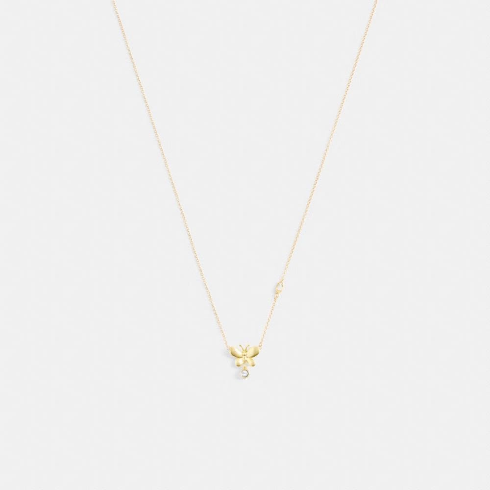 Coach Butterfly Stone Pendant Necklace Gold