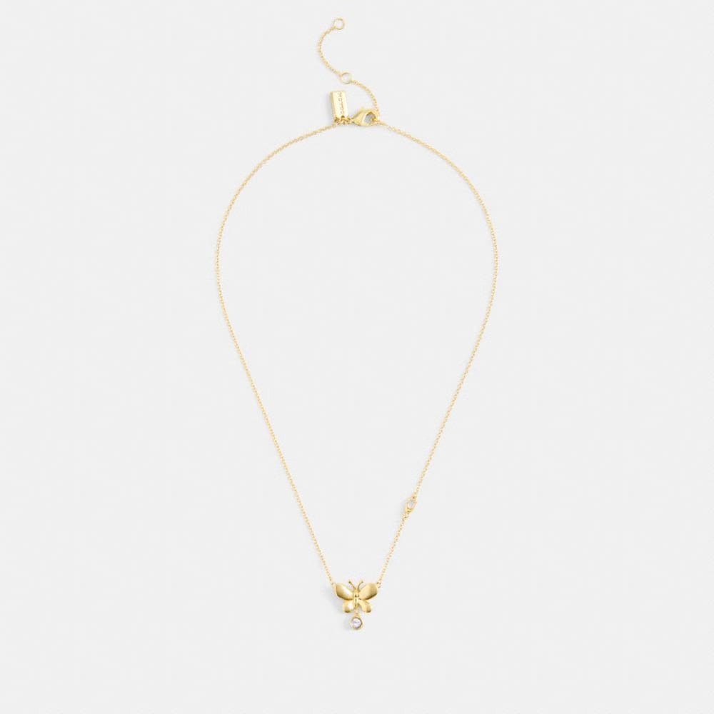 Coach Butterfly Stone Pendant Necklace Gold