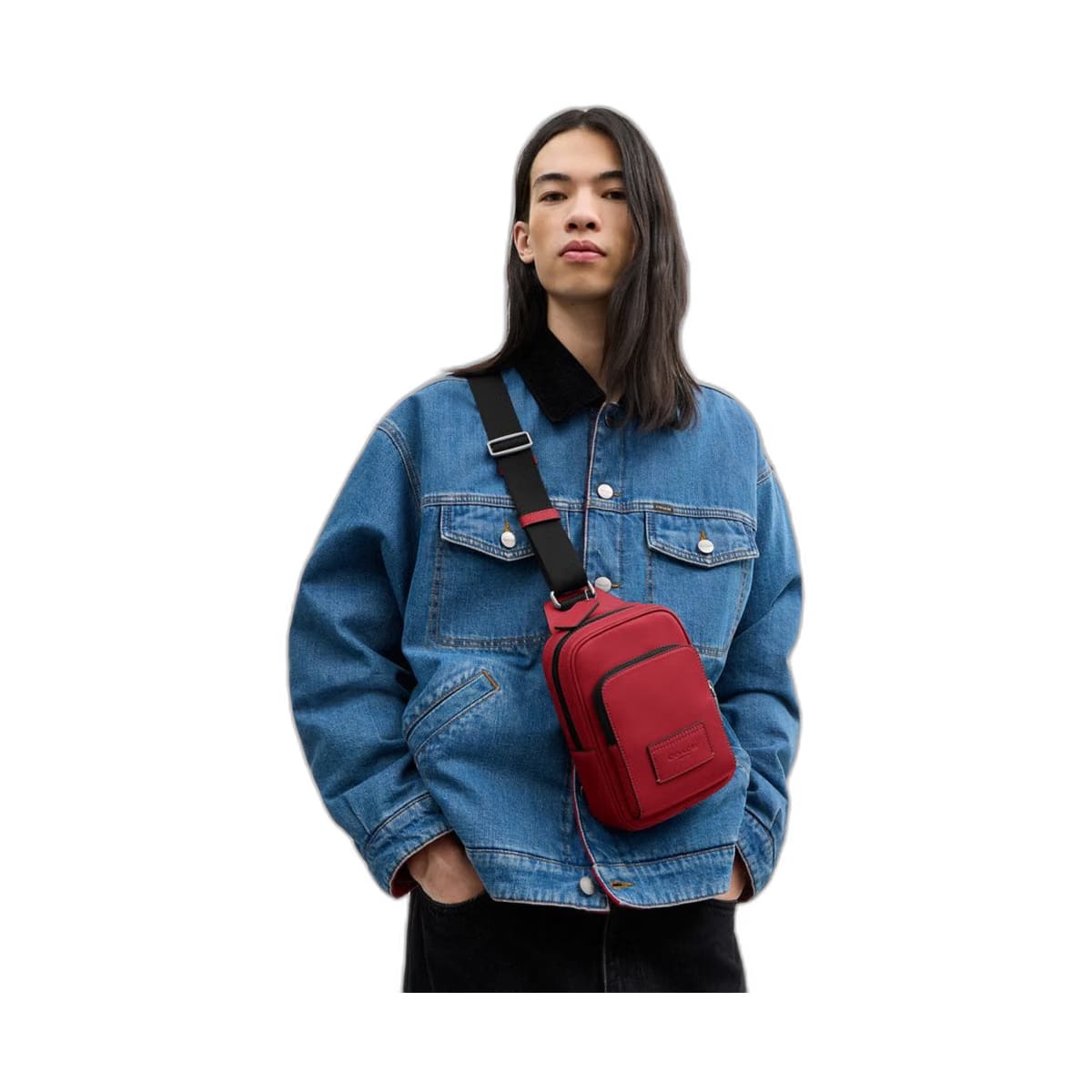 Coach Racer Sling Pack Silver True Red