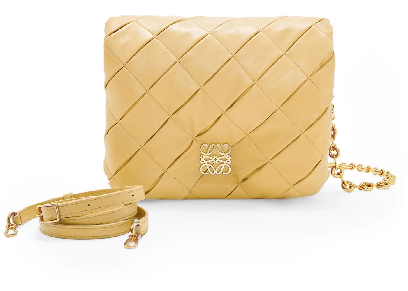 LOEWE Puffer Goya In Pleated Shiny Nappa Lambskin Dark Butter