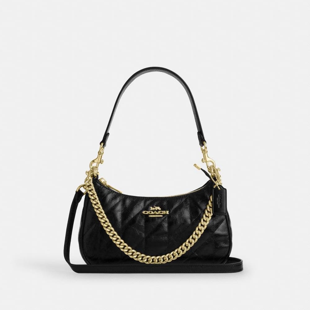 Coach Teri Shoulder Bag With Quilting Gold Black