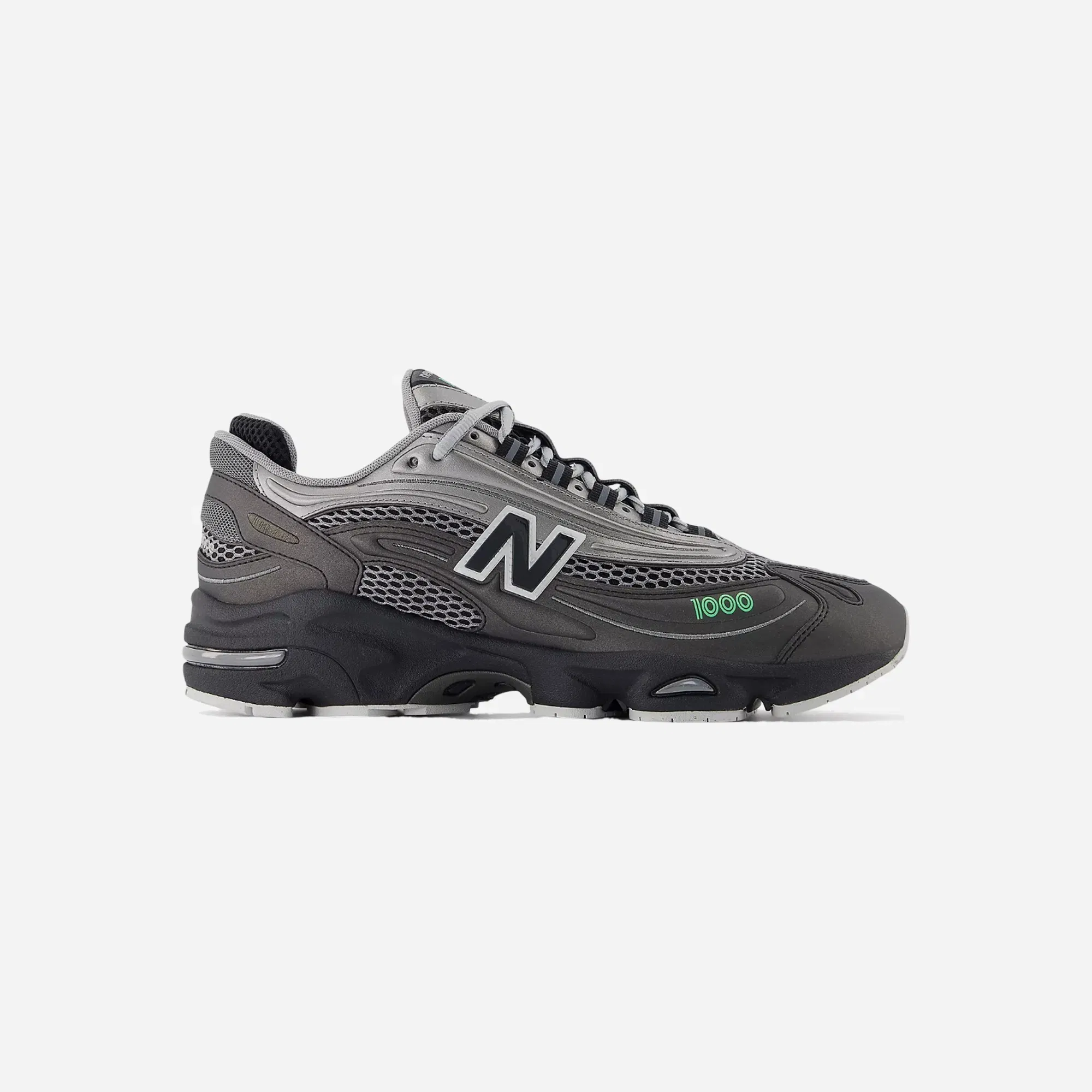 New Balance 1000 Black With Dark Silver Metallic Lime Leaf