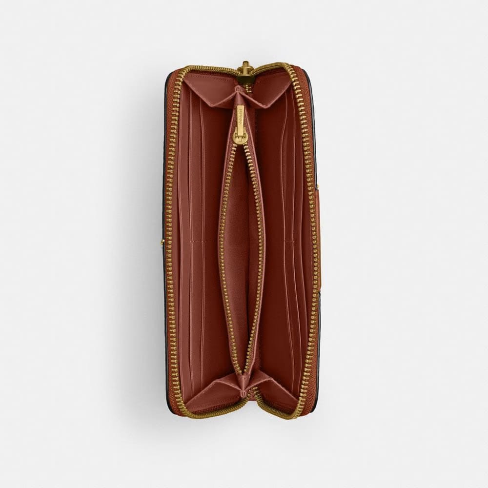 Coach Essential Slim Accordion Zip Wallet In Signature Canvas Brass Tan Caramel