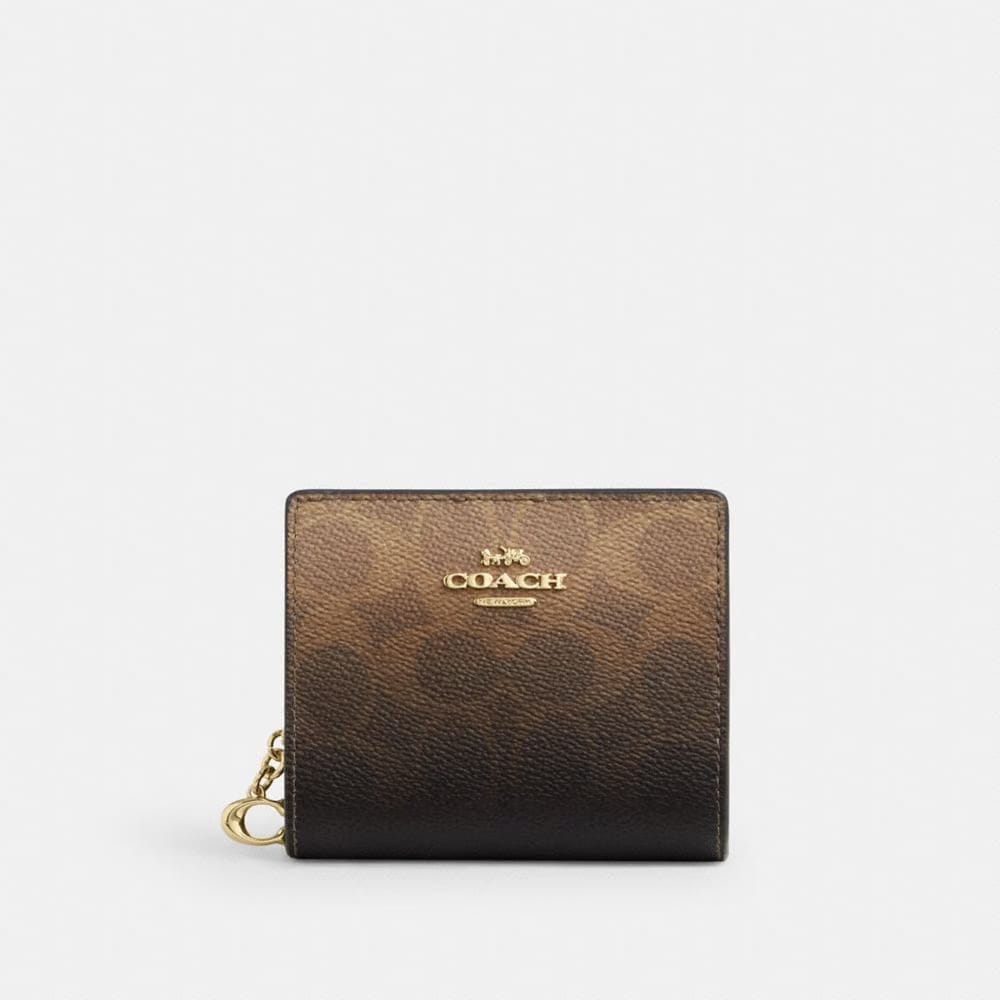 Coach Snap Wallet In Ombre Signature Canvas Gold Brown