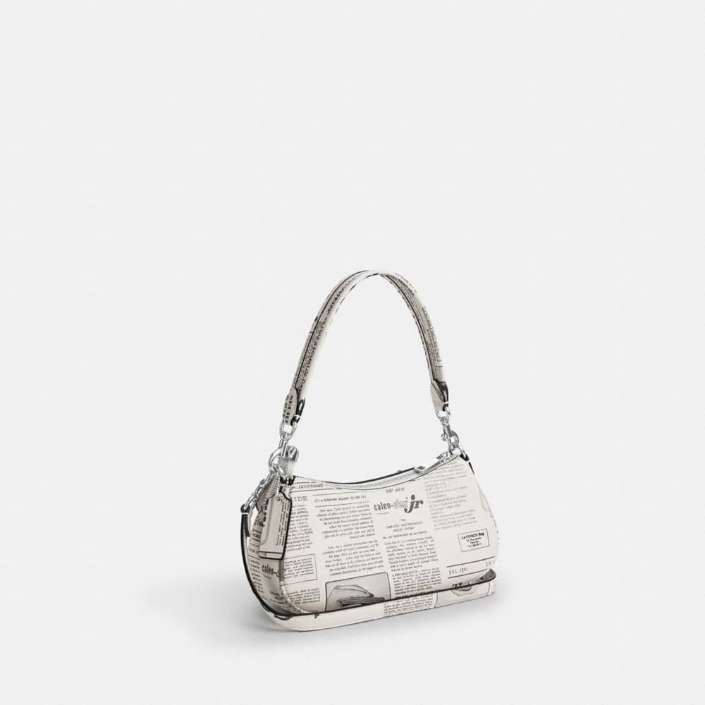 Coach Ashton Shoulder Bag With Newspaper Print Silver Chalk Multi