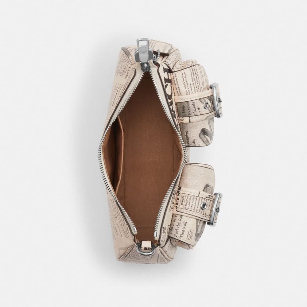 Coach Ashton Shoulder Bag With Newspaper Print Silver Chalk Multi