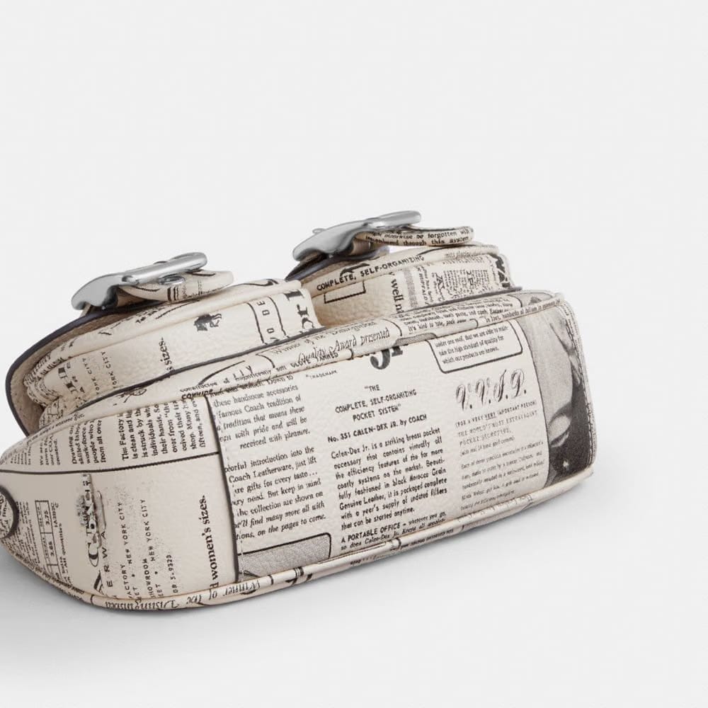 Coach Ashton Shoulder Bag With Newspaper Print Silver Chalk Multi