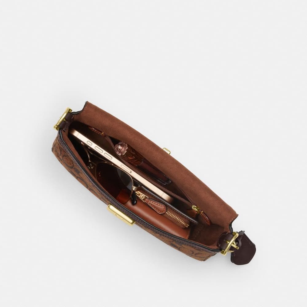 Coach Etta Small Flap Shoulder Bag In Signature Chenille Gold Truffle