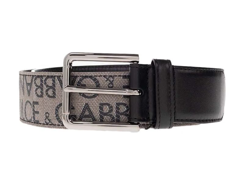Dolce & Gabbana Allover Logo Leather Belt Black/Beige