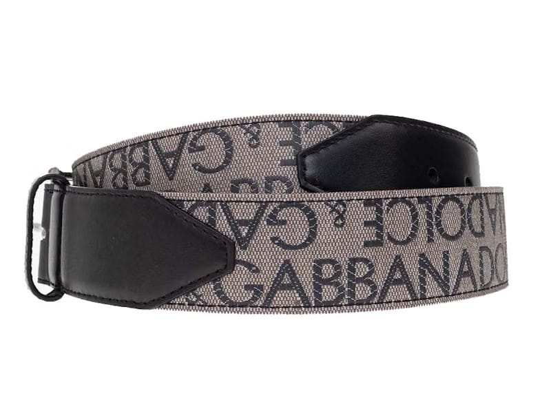 Dolce & Gabbana Allover Logo Leather Belt Black/Beige