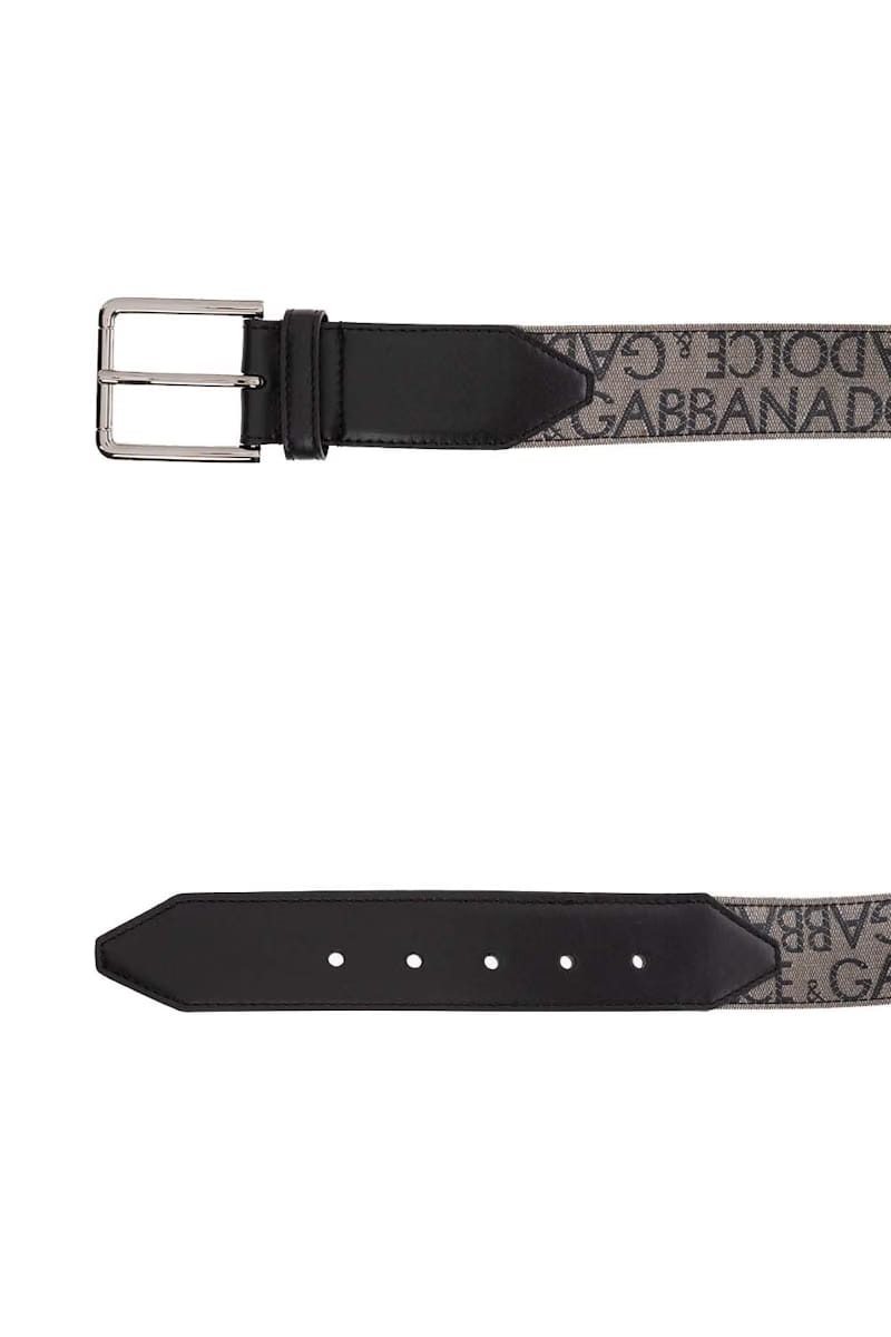 Dolce & Gabbana Allover Logo Leather Belt Black/Beige