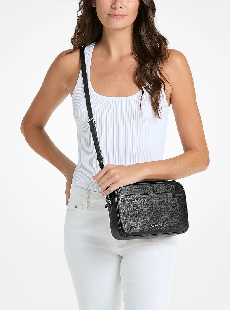 Michael Kors Jet Set Large Pebbled Leather Camera Crossbody Bag Black