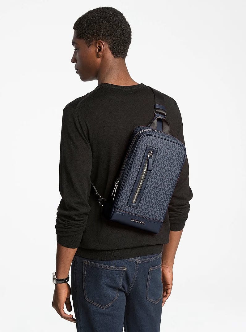 Michael Kors Cooper Signature Logo Sling Pack Admrl-Plblue