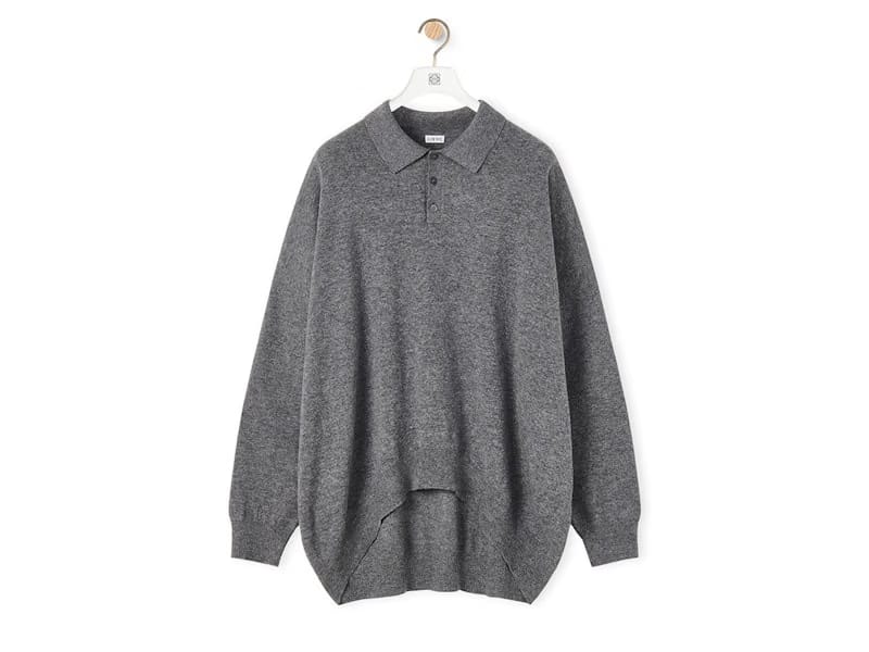 LOEWE Polo Collar Relaxed Fit Wool Sweater Grey