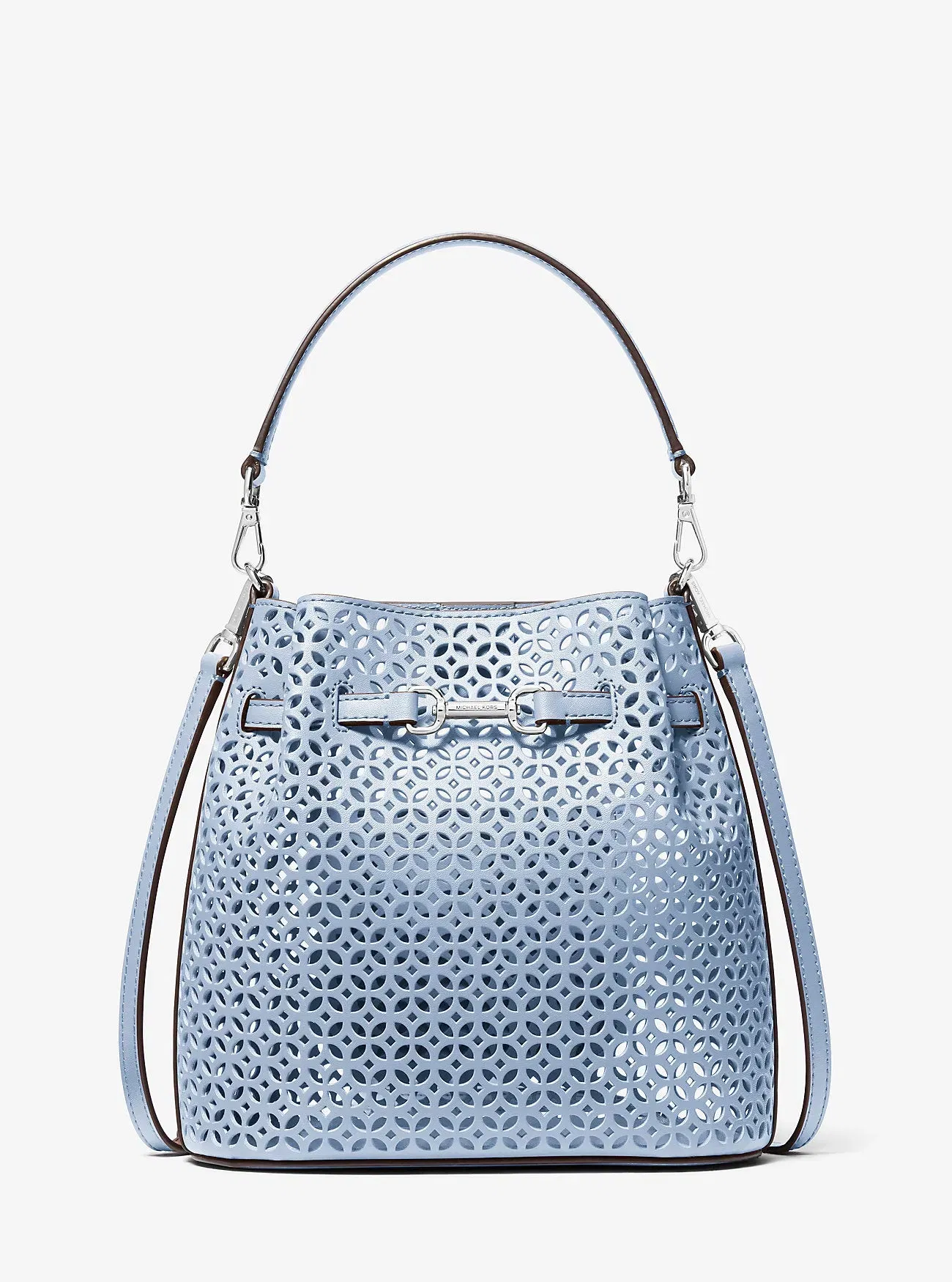 Michael Kors Carson Small Floral Laser Cut Bucket Crossbody Bag Pale Ocean