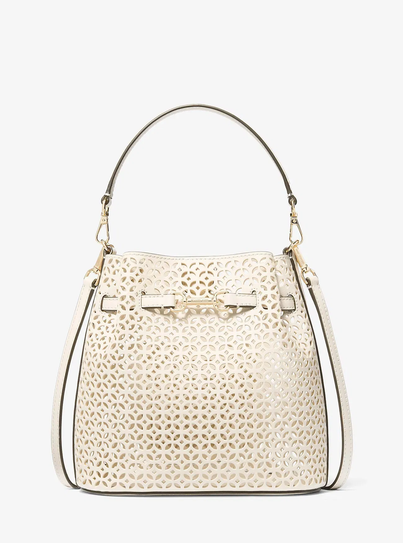 Michael Kors Carson Small Floral Laser Cut Bucket Crossbody Bag Lt Cream