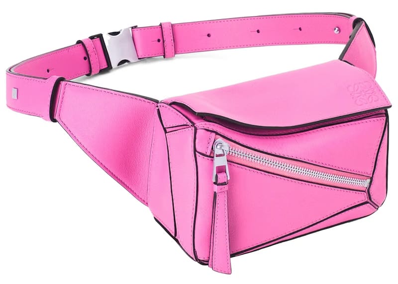 LOEWE Puzzle Bum Bag in Classic Calfskin Mini Neon Pink